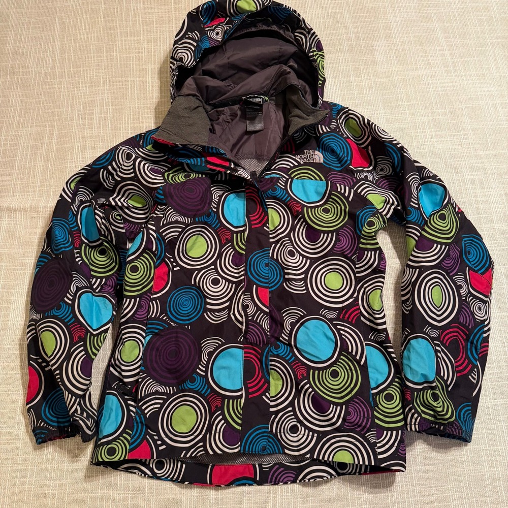 The North Face Girls M 10/12 Windbreaker Jacket Hooded Circle Print Multicolor